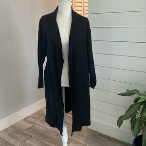 Nordstrom BP Linen Blend Duster Jacket Black Pocket Faux Rear Belt Lagenlook- SM